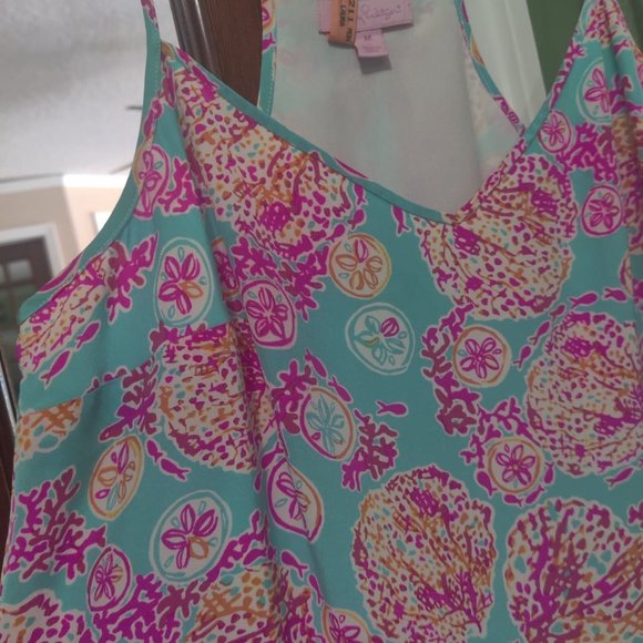 VEUC Sz M Lilly Pulitzer Sea Silk Dusk dress - Hot Pink, Turquoise, Coral, White - Picture 2 of 11